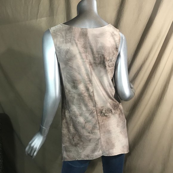 AB Studio Women's Small Sleeveless Tunic Tan Top Blouse Asymmetrical Scoop Soft - Picture 14 of 15